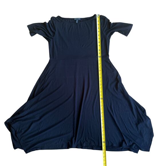 Eileen Fisher Short Sleeve Dress SZ M Shark Bite Hem Lagenlook Minimalist Black - Picture 7 of 7